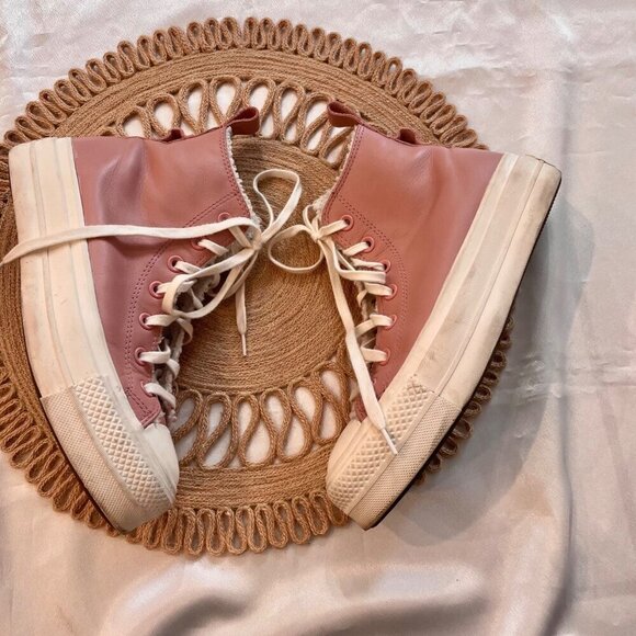 Converse Women's Chuck Taylor All Star Lined Leather Platform Hi Top Shoe Pink - Picture 5 of 12